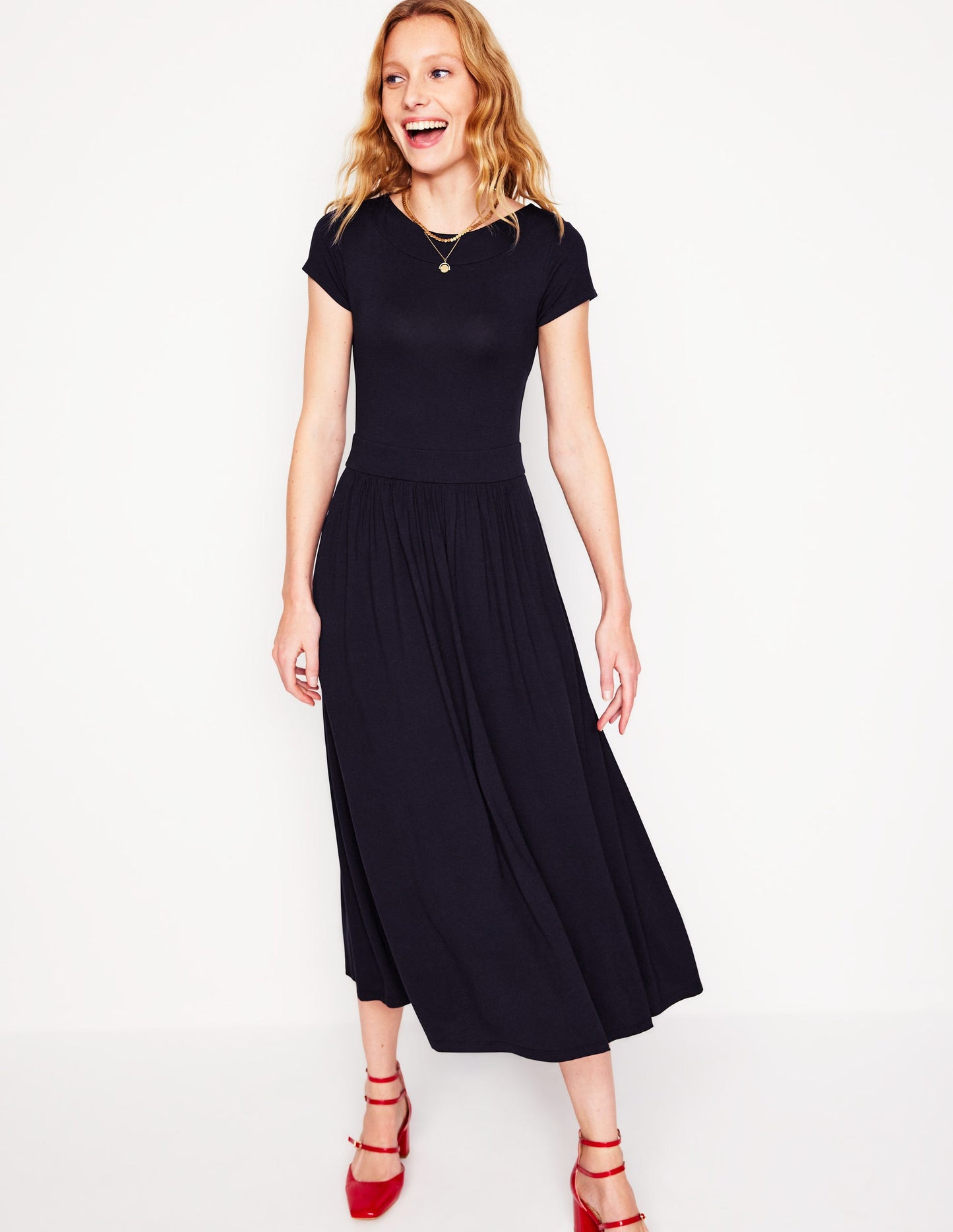 Melanie Jersey Midi Dress-Navy