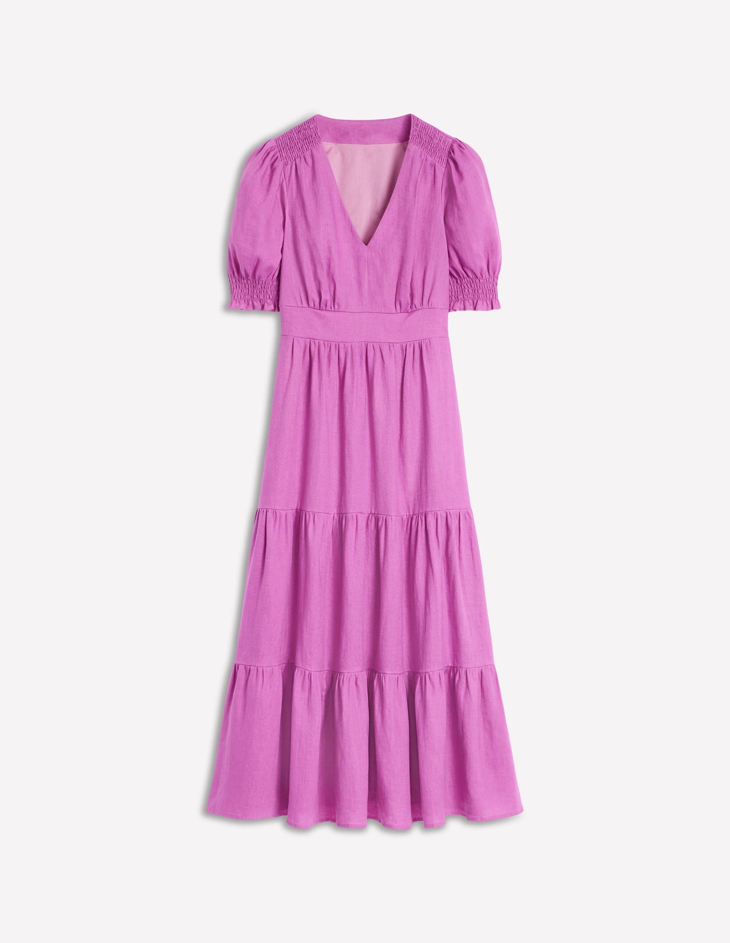 Anna Tiered Linen Midi Dress-Foxglove Purple