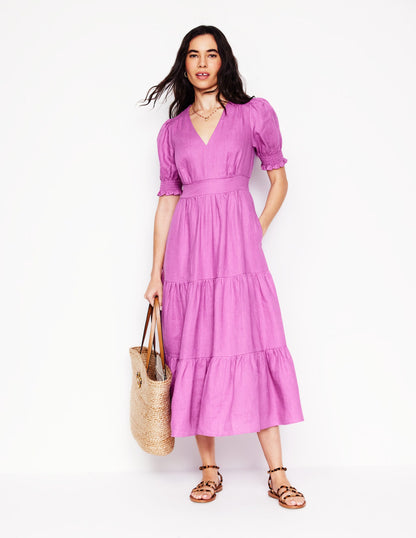 Anna Tiered Linen Midi Dress-Foxglove Purple