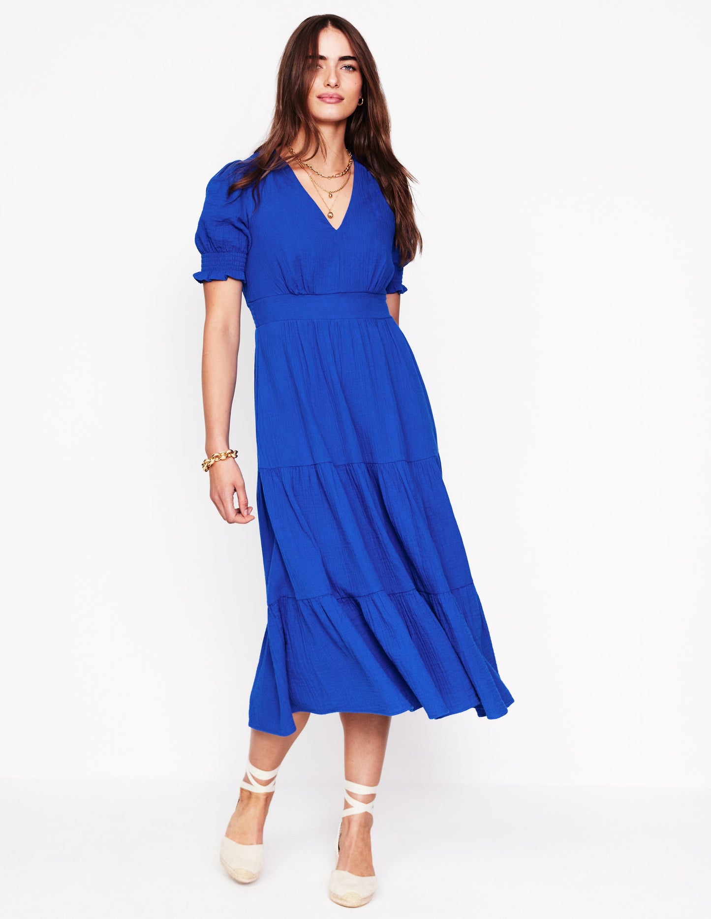 Anna Double Cloth Midi Dress-Bright Blue