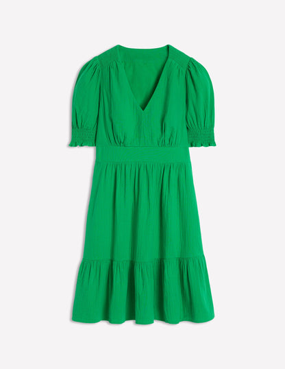 Anna Double Cloth Short Dress-Bright Green