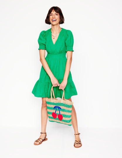 Anna Double Cloth Short Dress-Bright Green