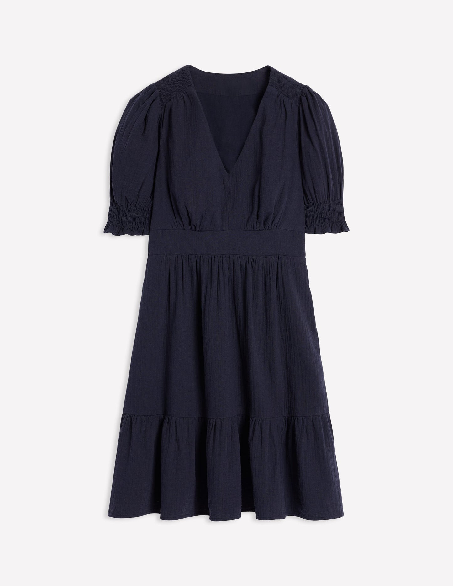 Anna Double Cloth Short Dress-Navy