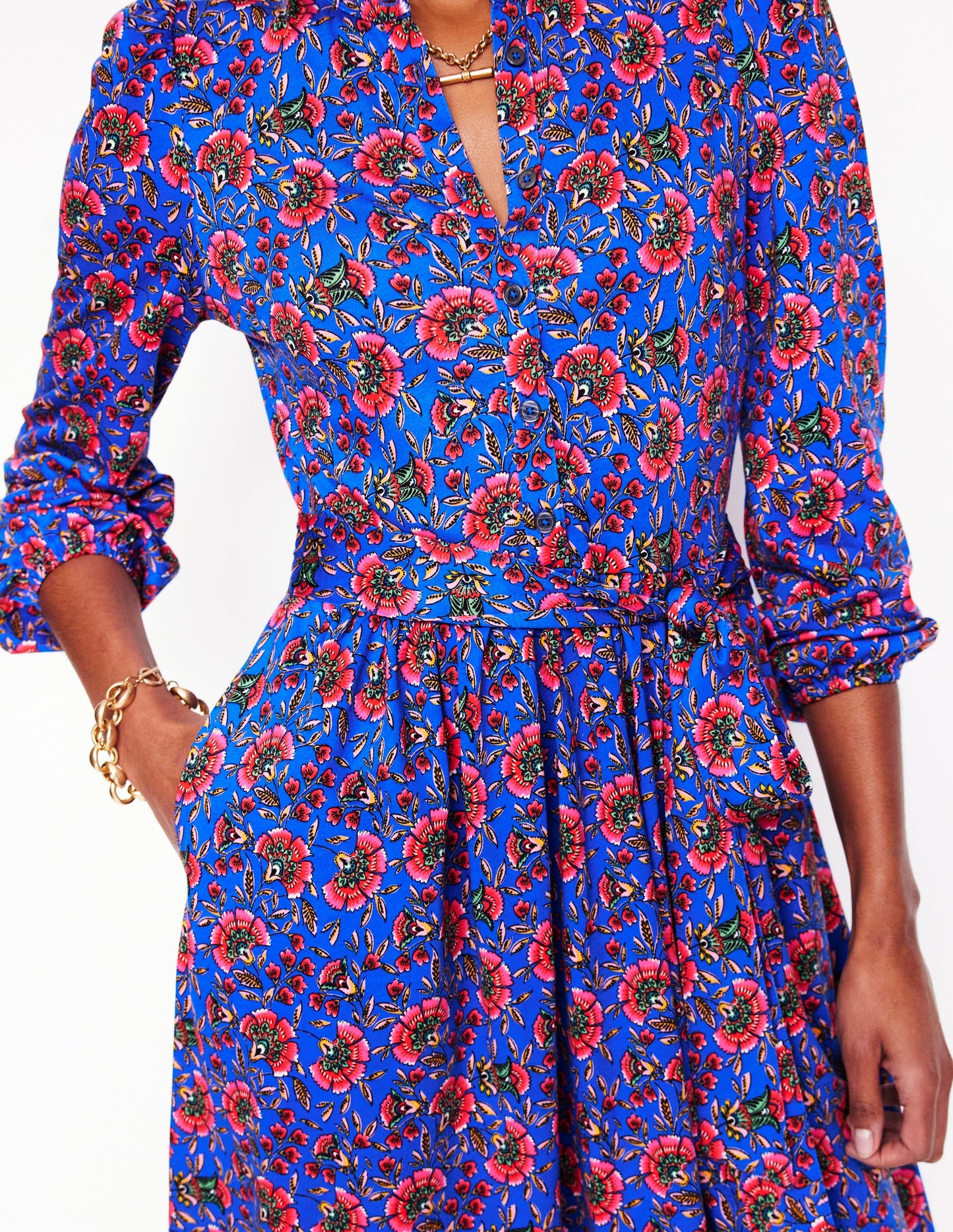 Willow Frill Short Shirt Dress-Gallery Blue, Decorative Vine