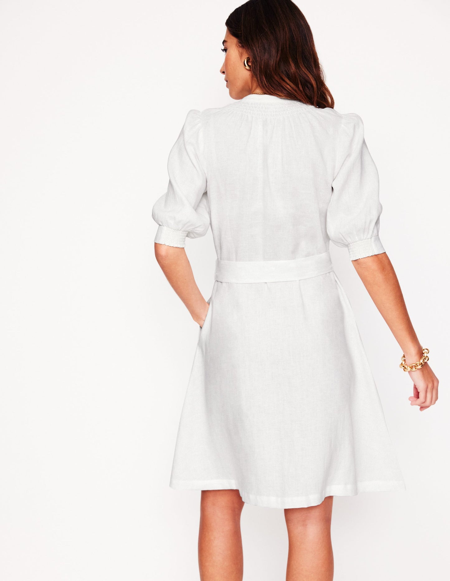 Ada Linen Short Dress-White