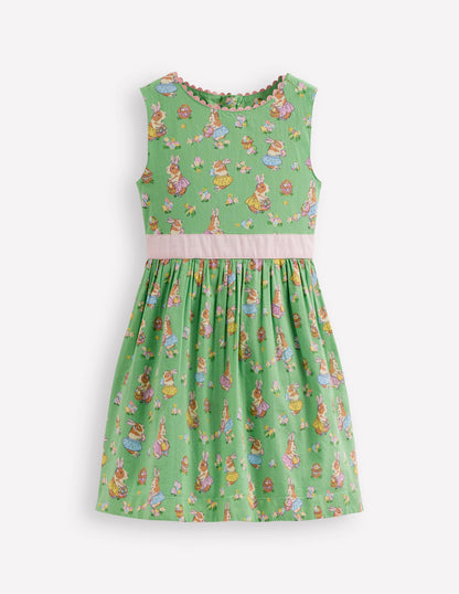 Cotton Linen Vintage Dress-Green Easter Guinea Pigs