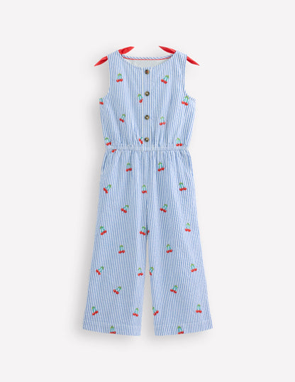 Wide Leg Jumpsuit-Cherry Embroidery