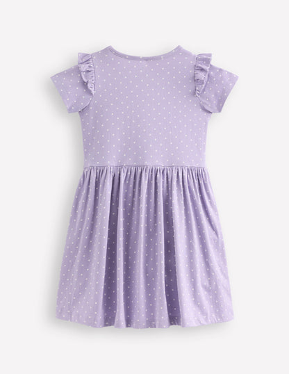 Jersey Applique Dress-Misty Lavender Cats