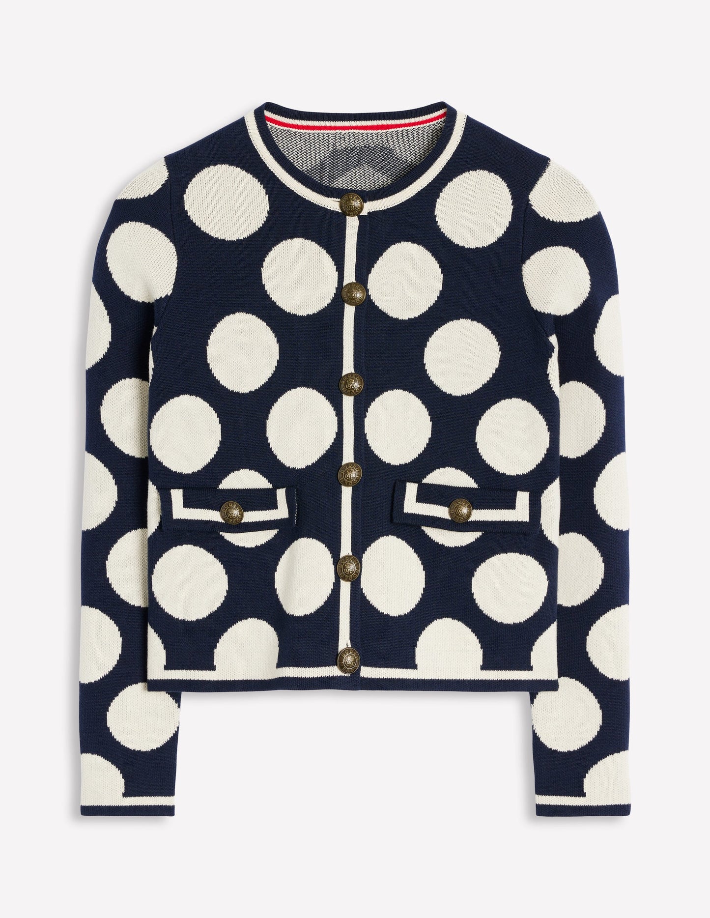 Holly Knitted Jacket-French Navy, Large Ivory Spot