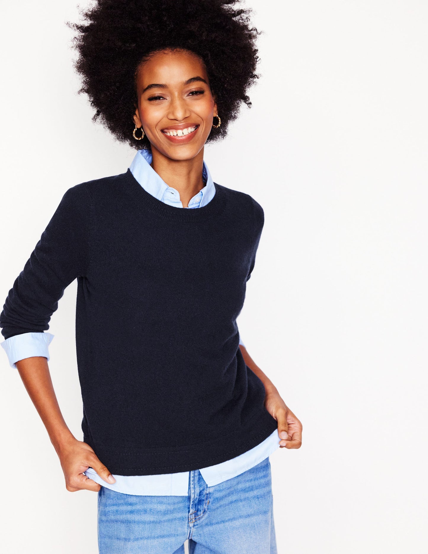 Eva Cashmere Crew Neck Jumper -Navy