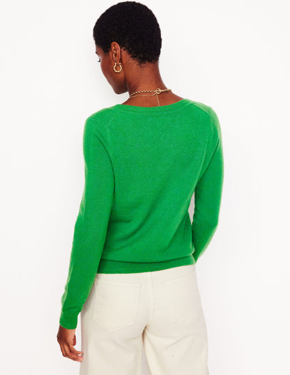 Eva Cashmere V-Neck Jumper-Paradise Green