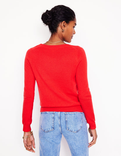 Eva Cashmere V-Neck Jumper-Strawberry Tart Red