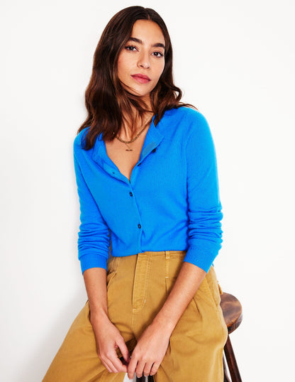 Eva Cashmere Crew Cardigan-Cerulean Blue