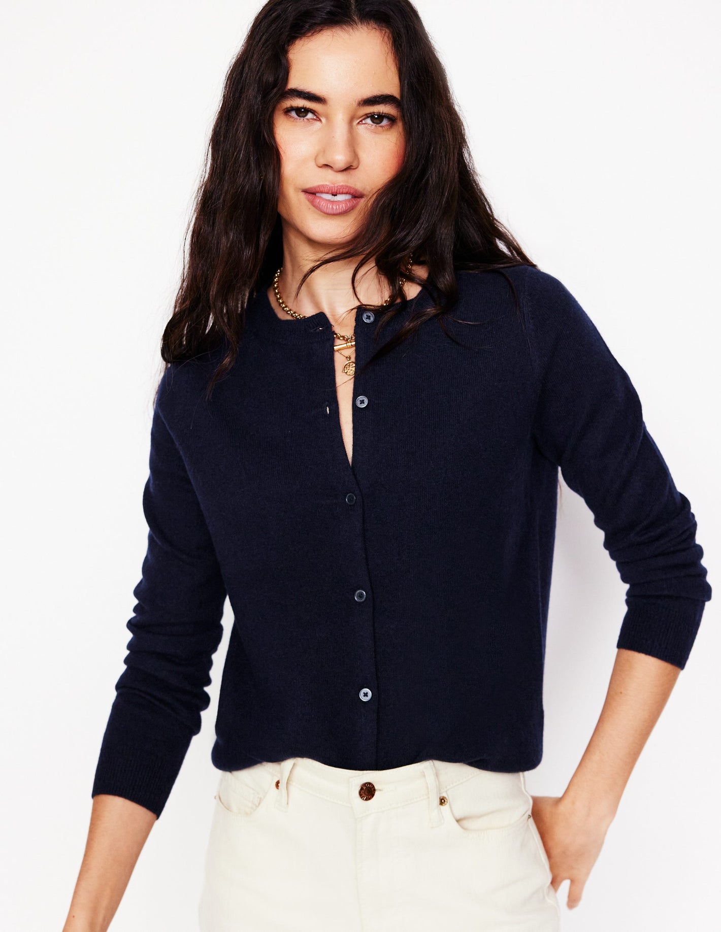 Eva Cashmere Crew Cardigan -Navy