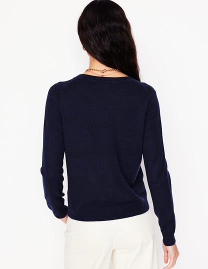 Eva Cashmere Crew Cardigan -Navy