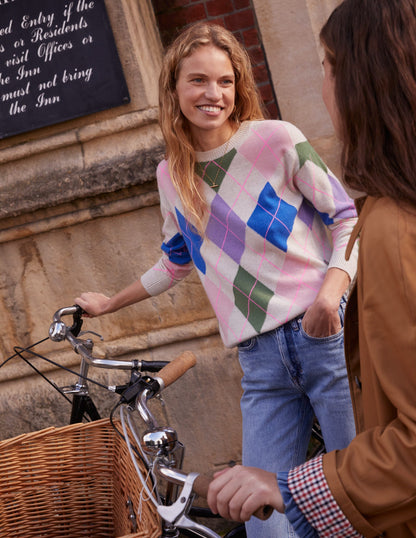 Lydia Cashmere Jumper -Green and Lilac Multi Argyle