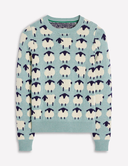 Heather Jacquard Jumper-Seamist Blue, Sheep