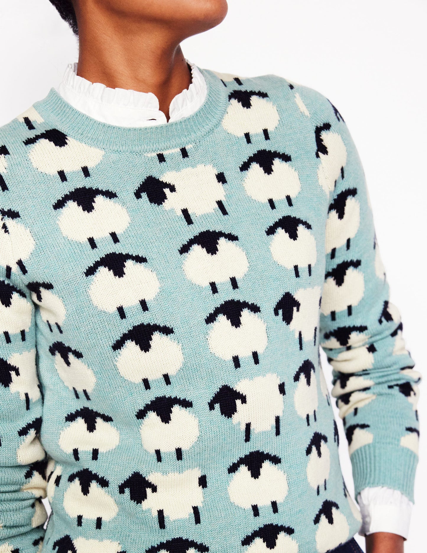 Heather Jacquard Jumper-Seamist Blue, Sheep