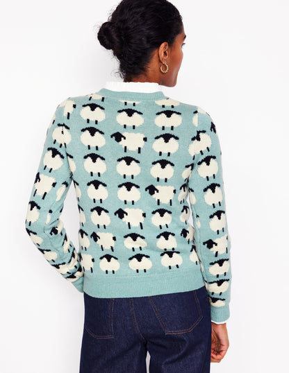 Heather Jacquard Jumper-Seamist Blue, Sheep