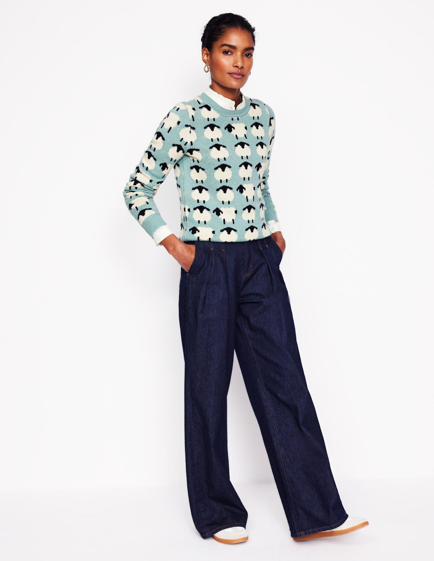 Heather Jacquard Jumper-Seamist Blue, Sheep