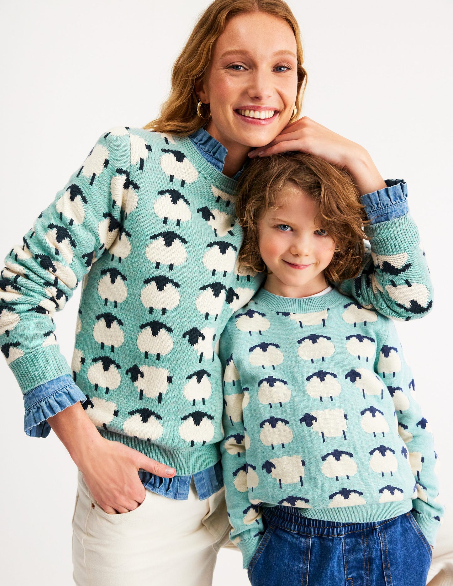 Heather Jacquard Jumper-Seamist Blue, Sheep