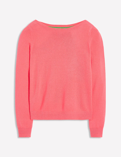 Eva Cashmere Boat Neck Jumper-Azalea Pink