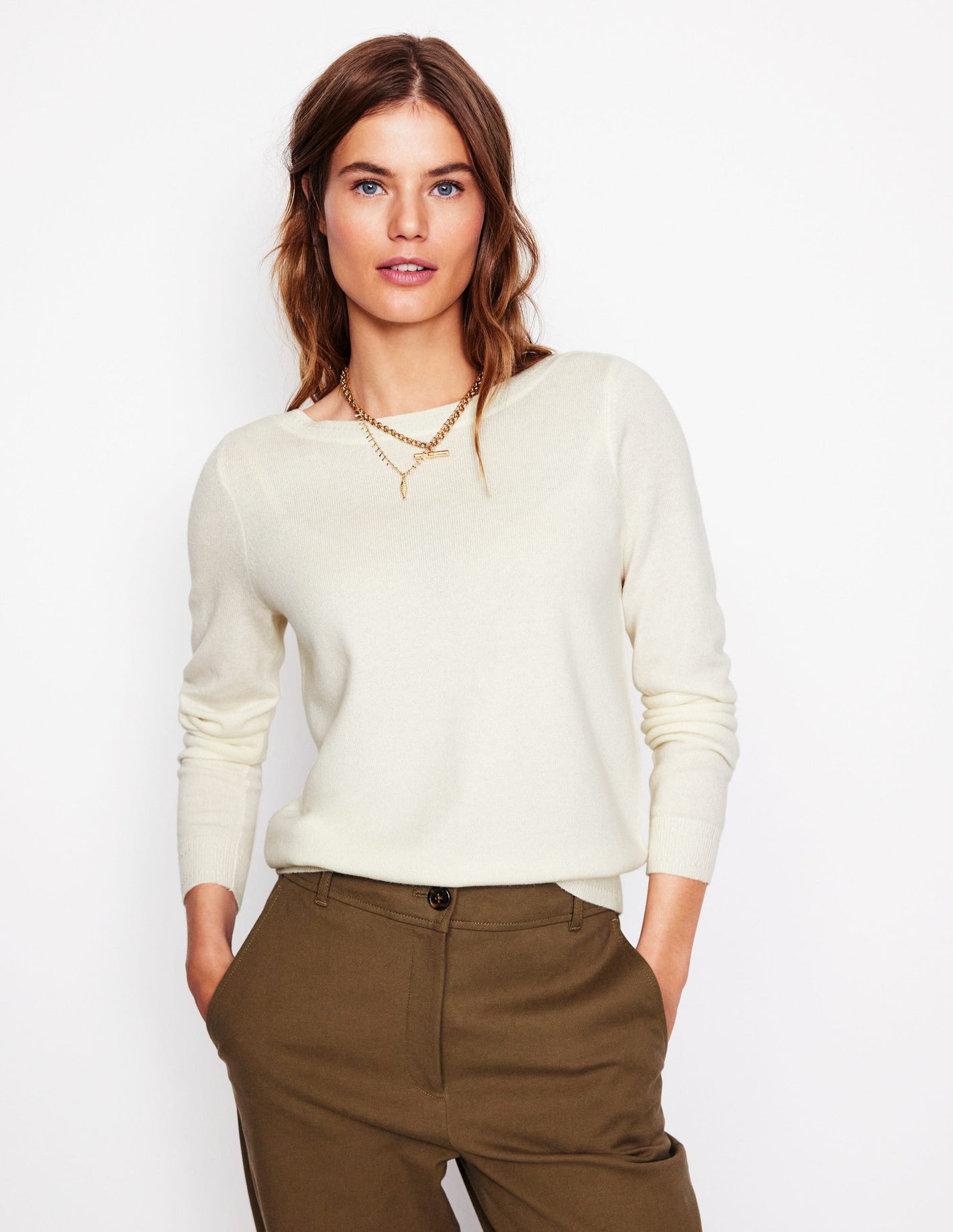 Eva Cashmere Boat Neck Jumper-Warm Ivory