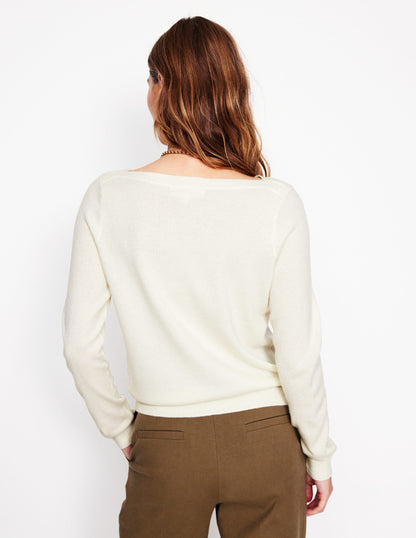 Eva Cashmere Boat Neck Jumper-Warm Ivory