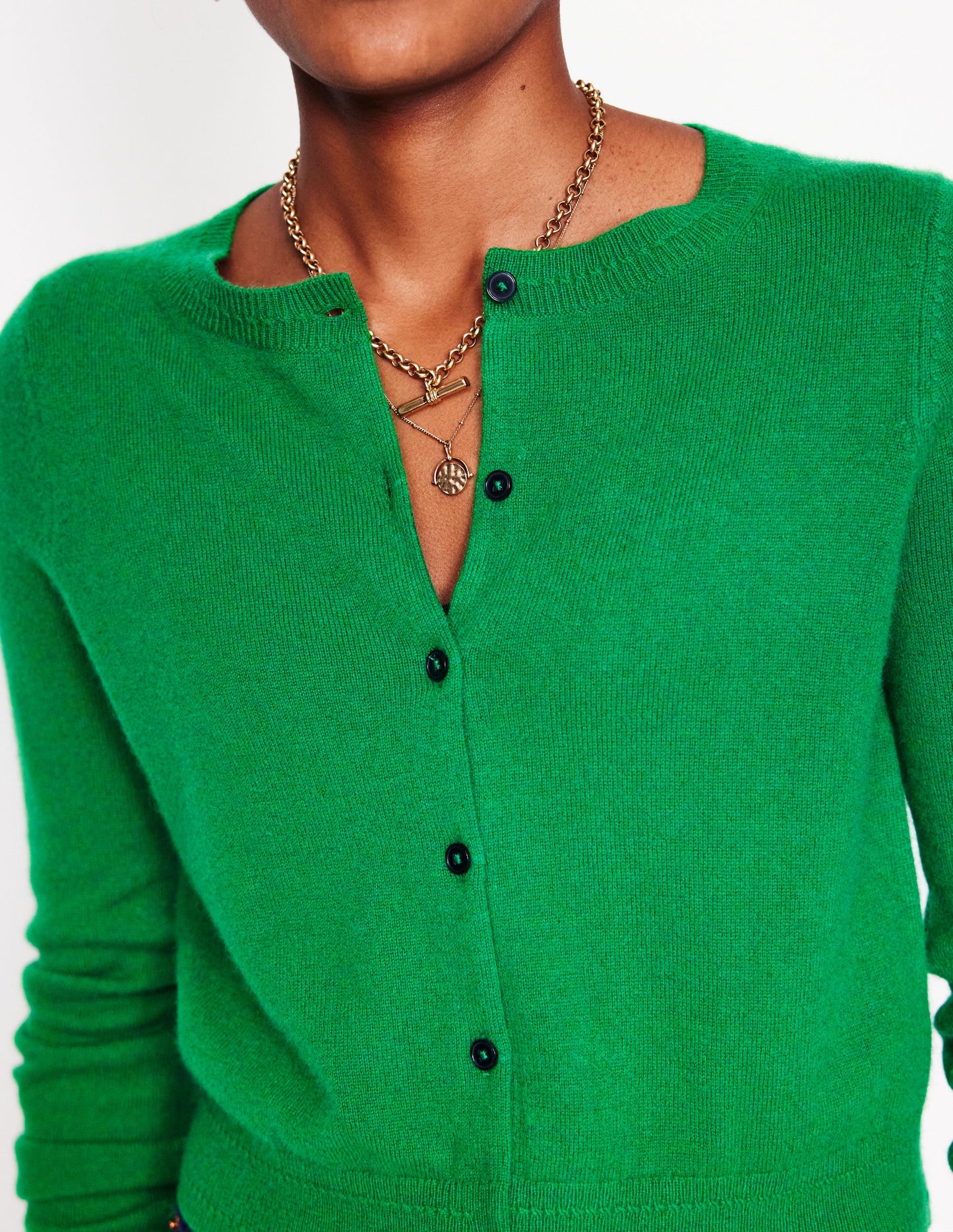 Eva Cashmere Cropped Cardigan-Rich Emerald