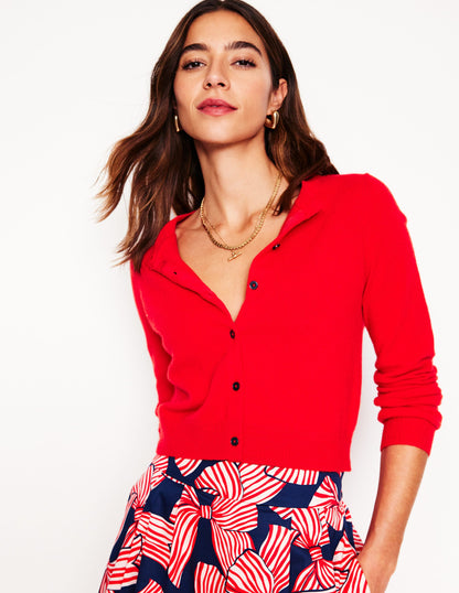 Eva Cashmere Cropped Cardigan-Poppy Red