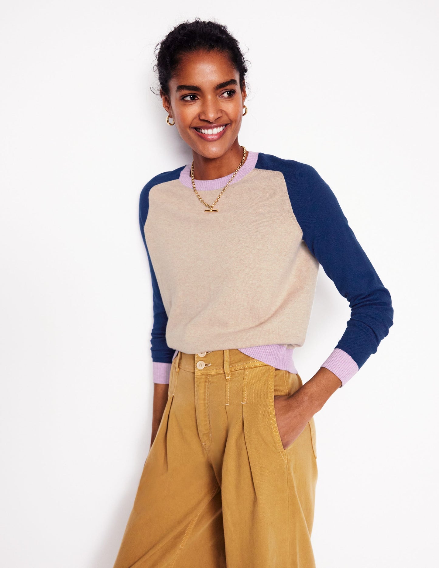 Meg Saddle Sleeve Jumper-Chinchilla Melange,Colourblock