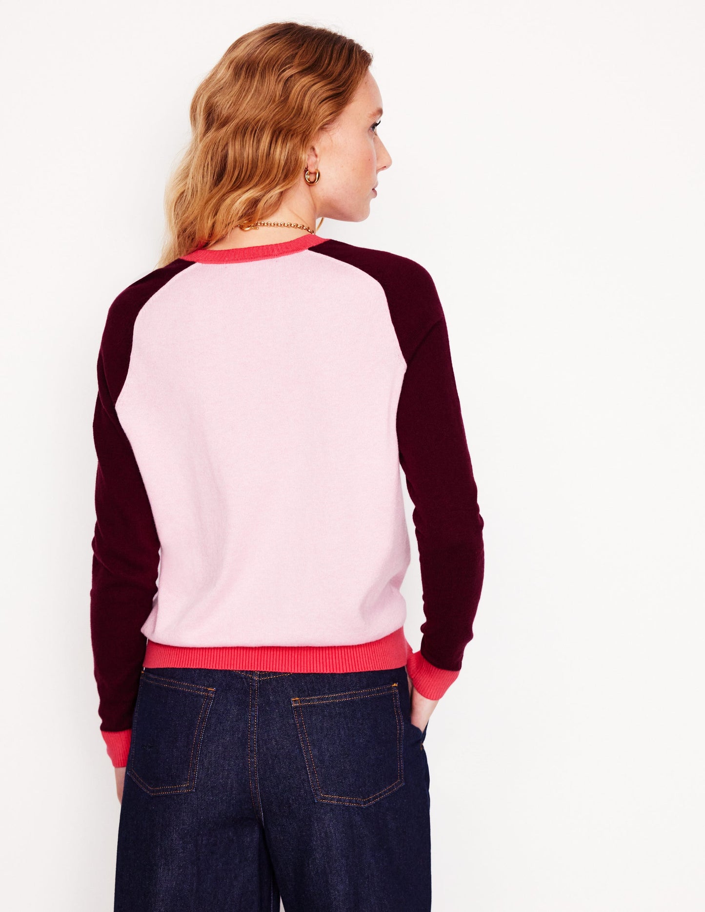 Meg Saddle Sleeve Jumper-Soft Pink, Colourblock