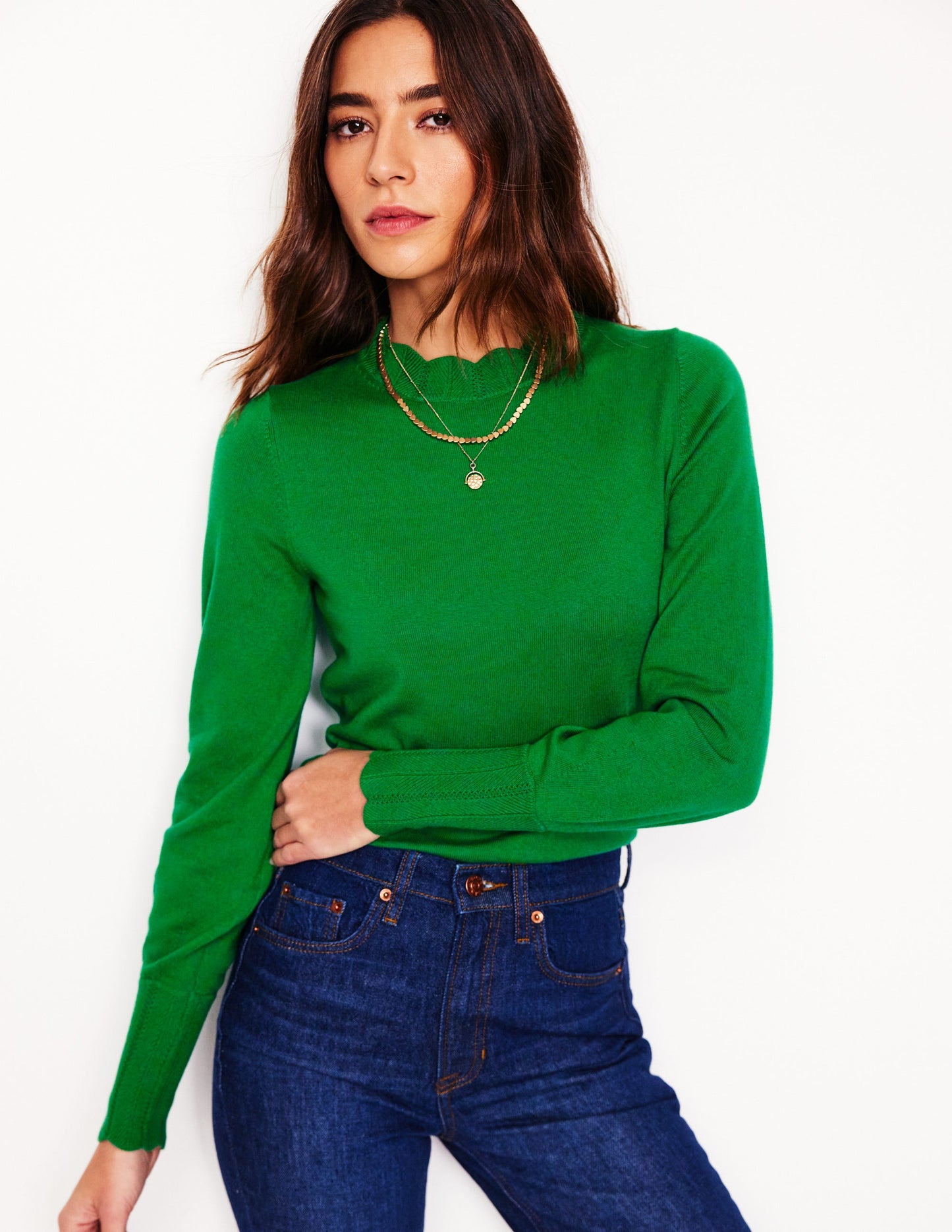 Imi Scallop Trim Jumper-Rich Emerald