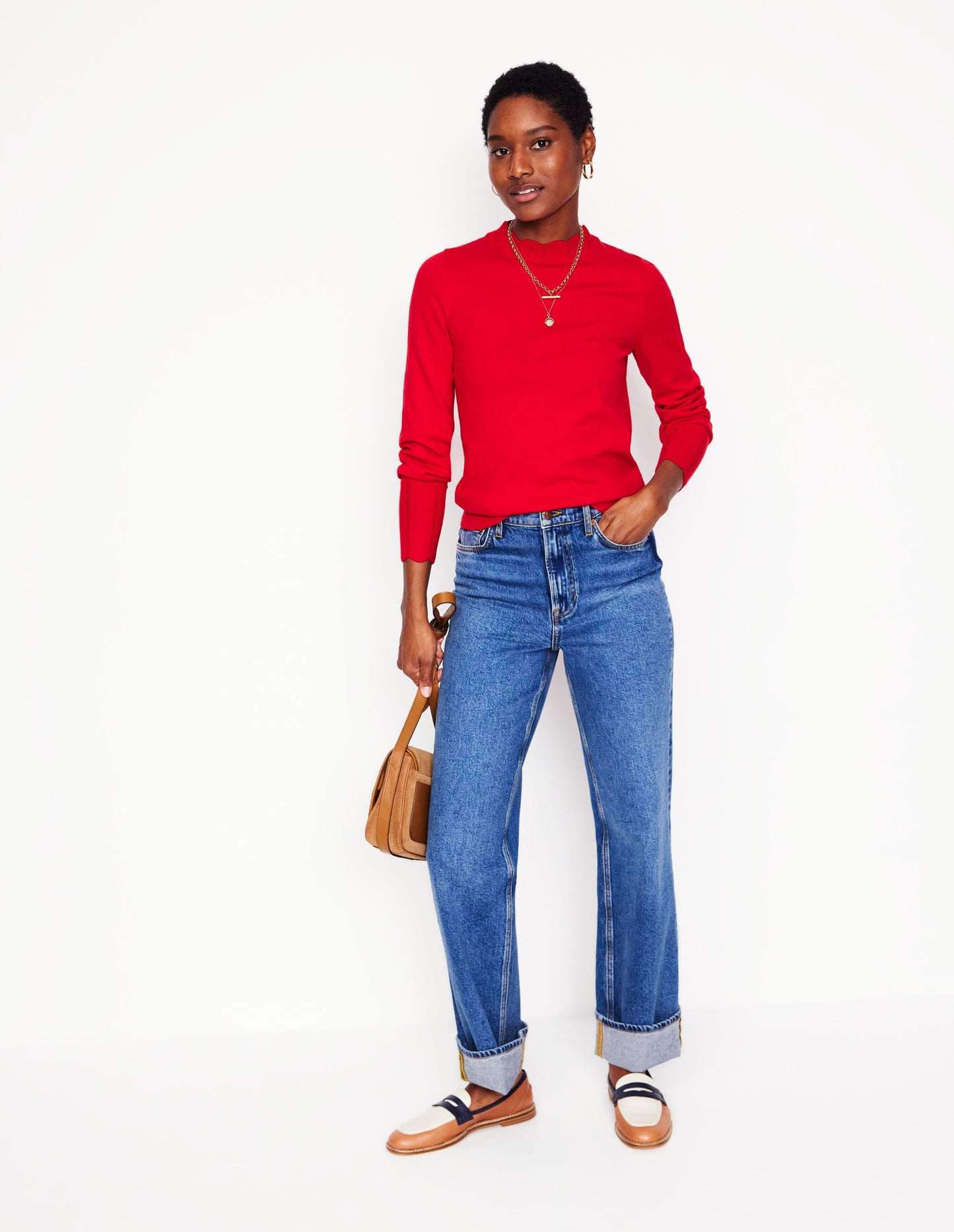 Imi Scallop Trim Jumper-Strawberry Tart  Red