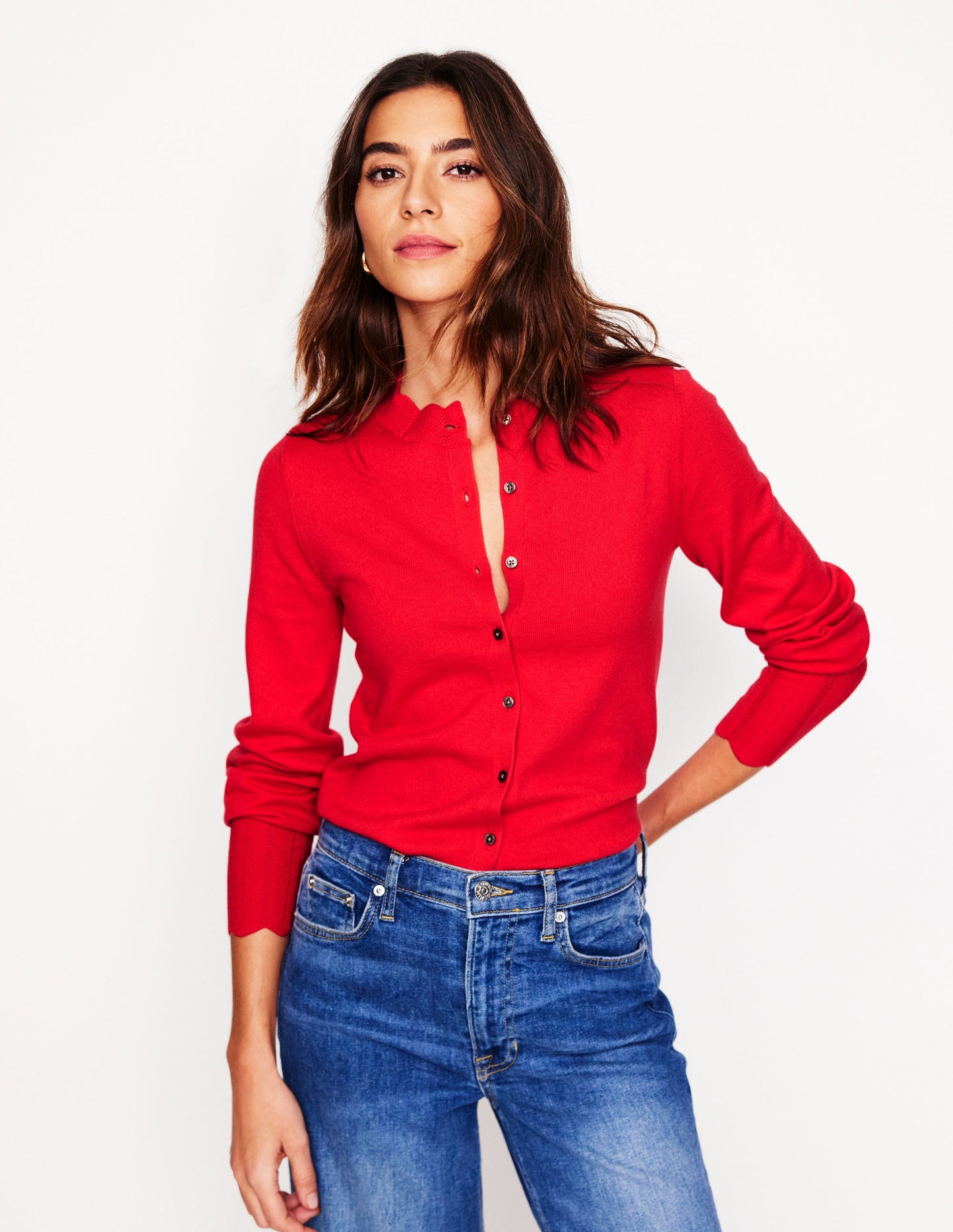 Imi Scalloped Cardigan-Strawberry Tart  Red