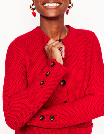 Textured Stitch Cardigan-Rouge Red