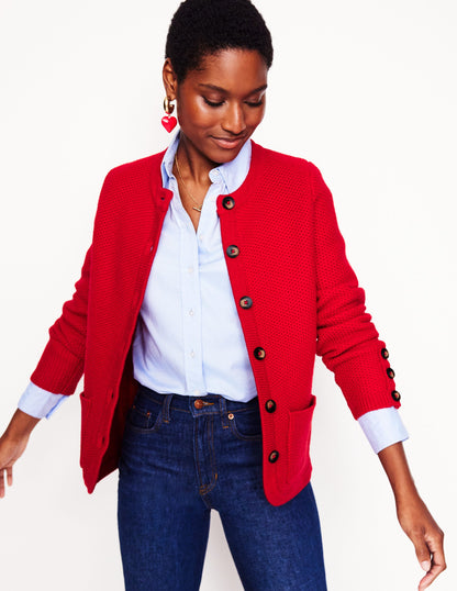 Textured Stitch Cardigan-Rouge Red