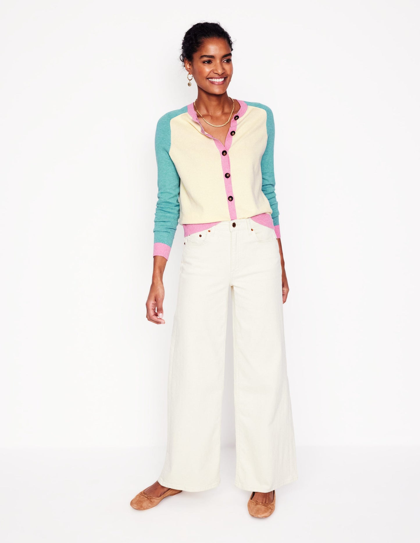 Meg Saddle Sleeve Cardigan-Warm Ivory, Colourblock