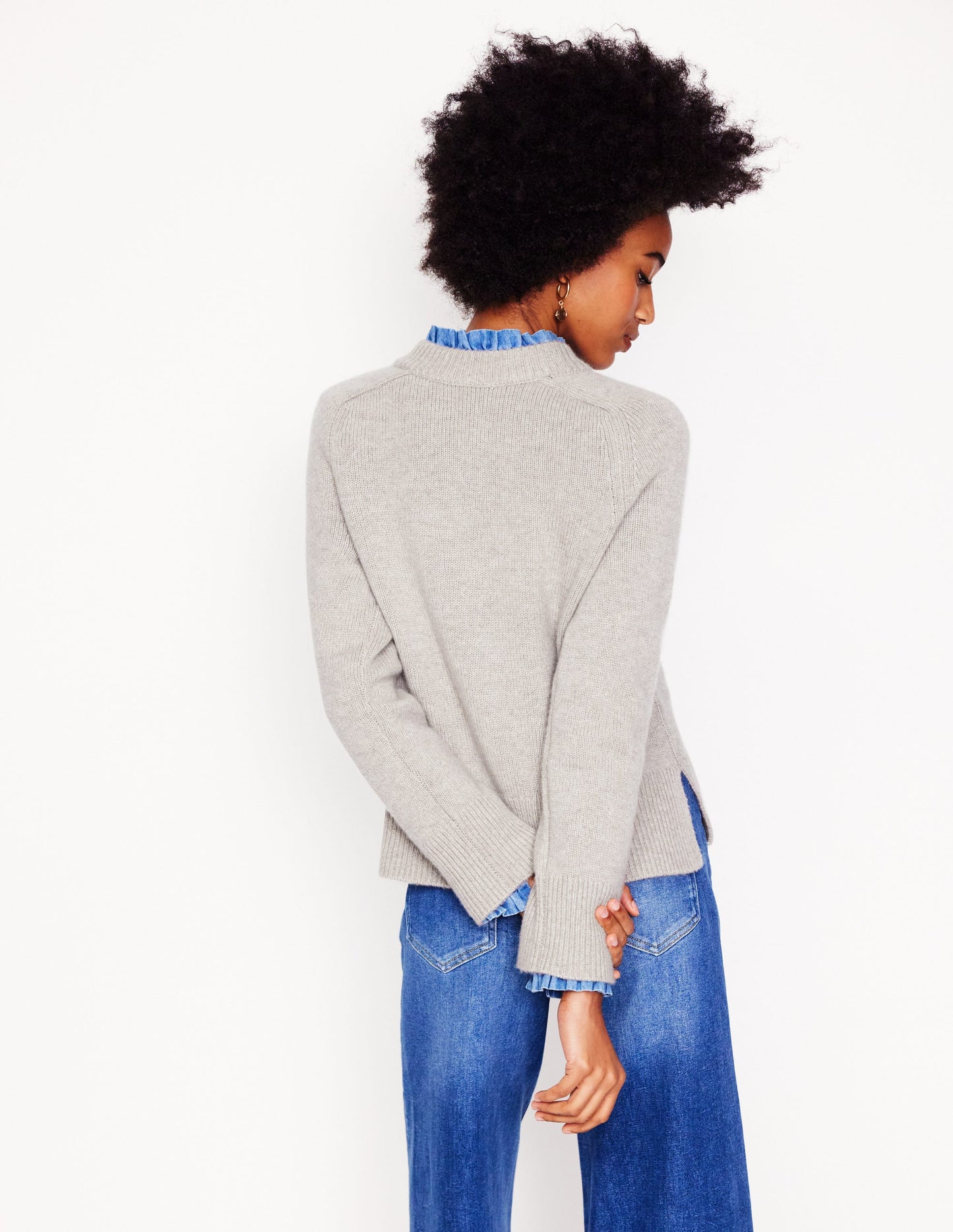 Wide Sleeve Cashmere Jumper-Mink Melange