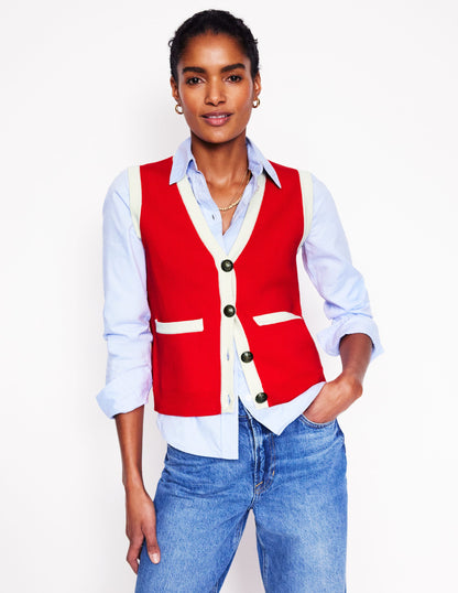 Holly Knitted Waistcoat-Poppy Red