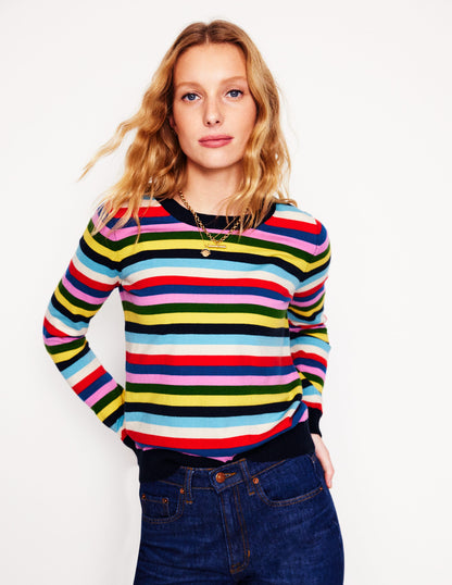 Emilia Cotton Crew Jumper-Poppy Red, Blue Multi