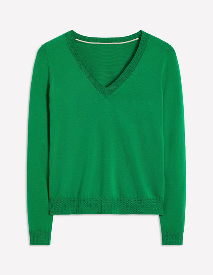 Emilia Cotton V Neck Jumper-GREEN