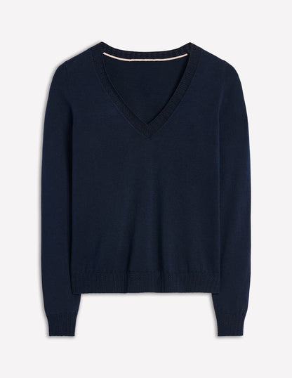 Emilia Cotton V Neck Jumper-Navy