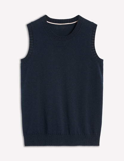 Emilia Cotton Crew Neck Tank-Navy