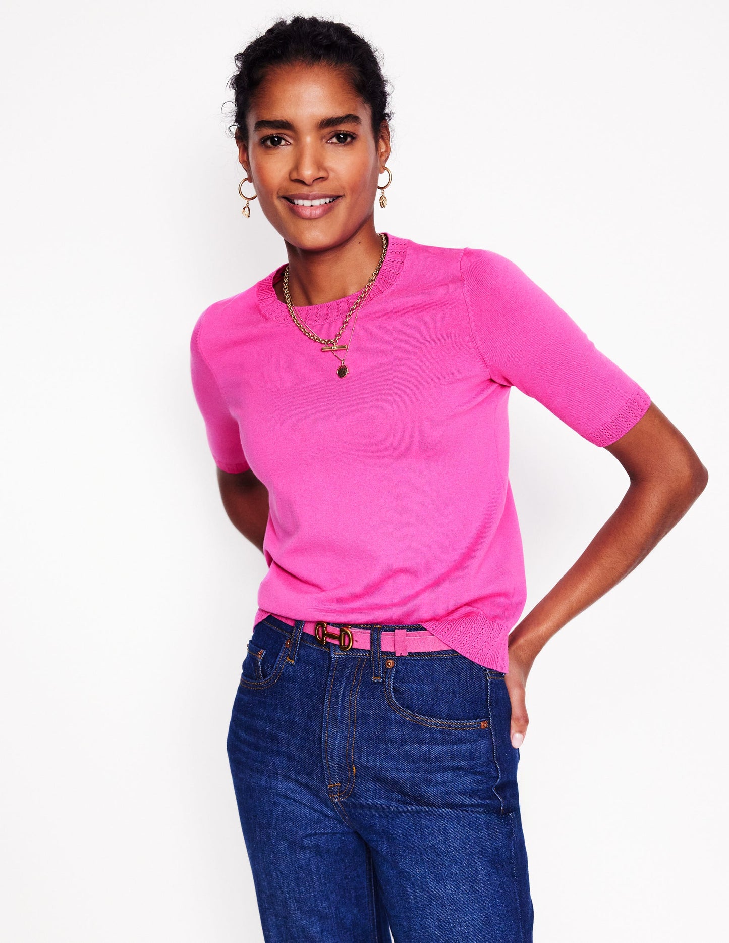 Emilia Cotton Crew T-shirt-Tickled Pink