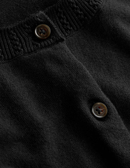 Emilia Cotton Crew Cardigan-Black