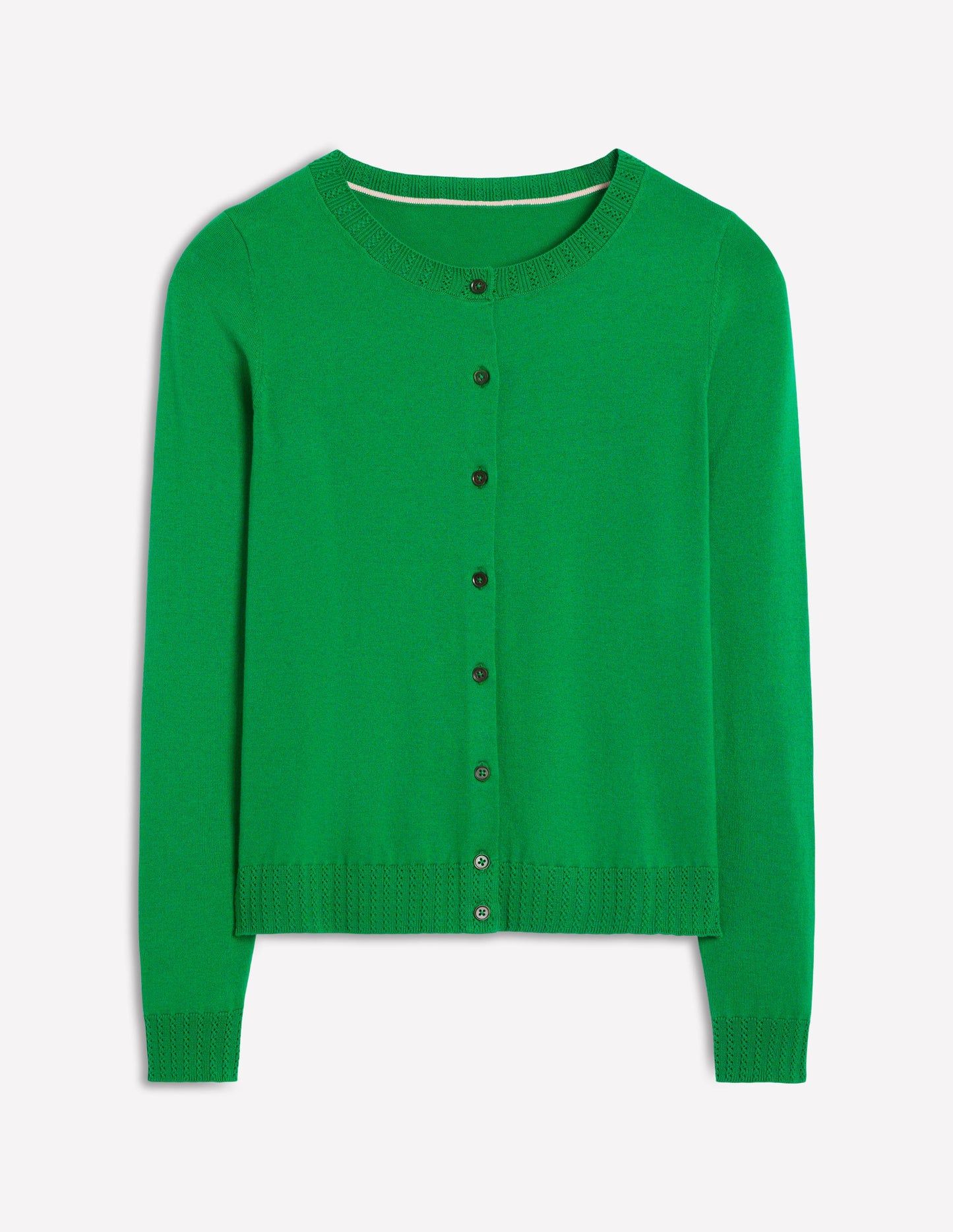 Emilia Cotton Crew Cardigan-GREEN