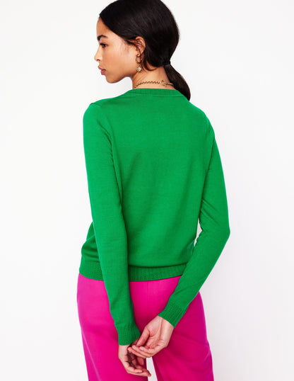 Emilia Cotton Crew Cardigan-GREEN