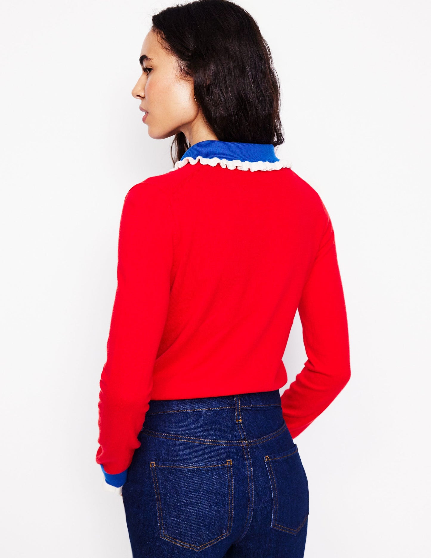 Frilled Cotton Blend Jumper-Poppy Red