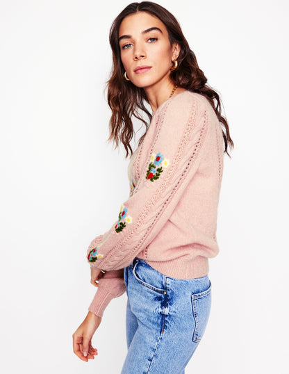 Fluffy Embroidered Jumper-Soft Lavender Pink